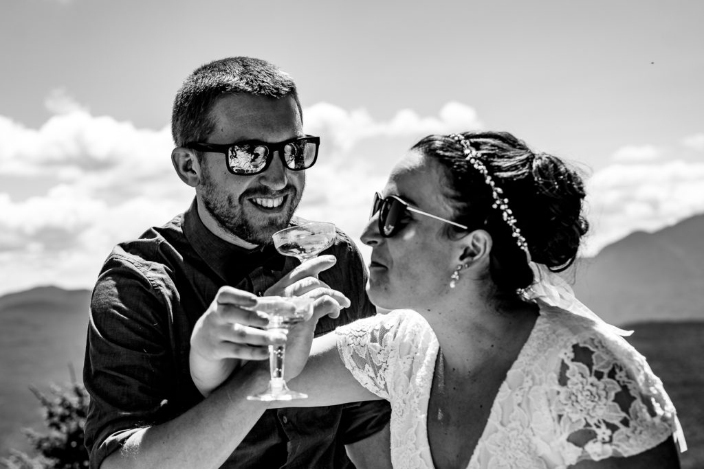 mountain elopement, champagne toast in the mountains